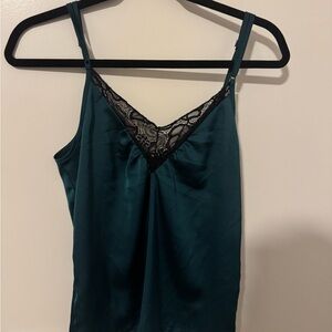 Sam Edelman Teal Satin Camisole with Black Lace Trim